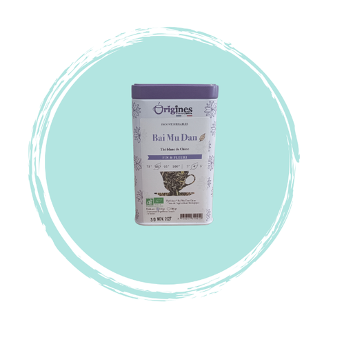 [baimudan-metal-50] Bai Mu Dan - Thé blanc Bio de Chine - Boîte Métal 50g