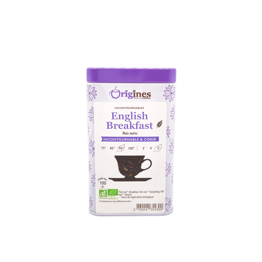 [english-breakfast-metal-100] English Breakfast - Thés noirs Bio Ceylan et Inde - Boîte Métal 100g